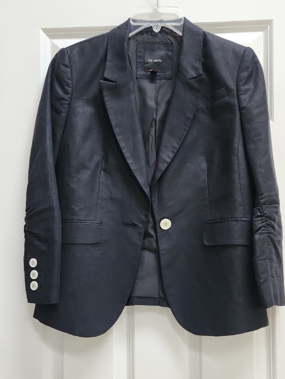The Limited Dark Navy Single-Button Blazer with Button Cuffs